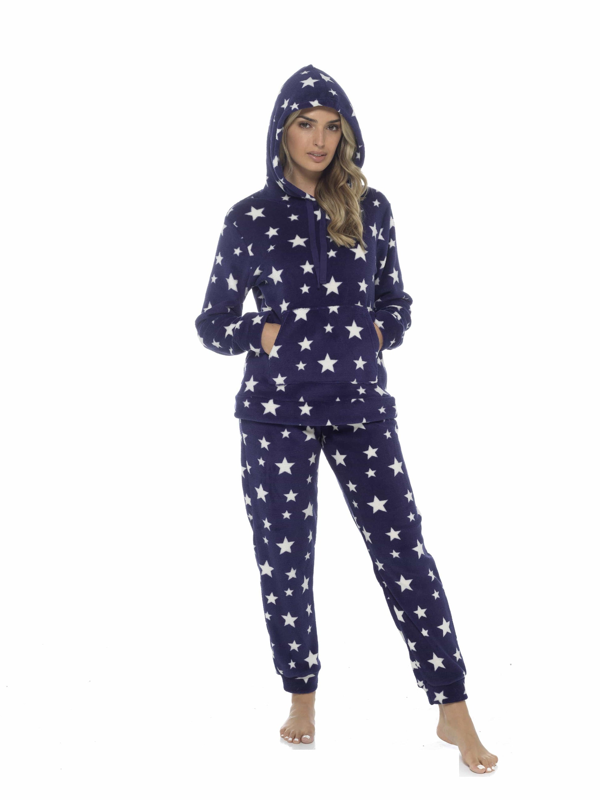 Women's Ultra-Soft Plush Fleece Hooded Pyjama Set with Star Design Cozy Nightwear Stretchable Loungewear Ideal Gift Multiple Sizes and Colors by Daisy Dreamer. Buy now for £20.00.