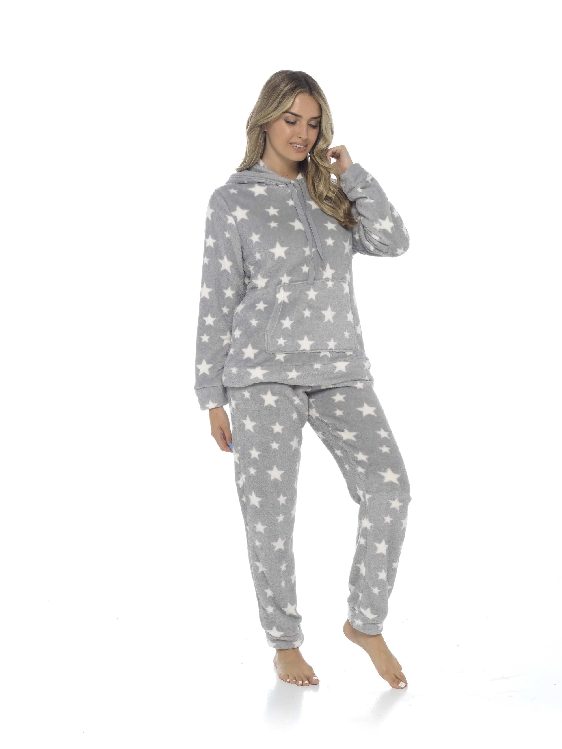 Women's Ultra-Soft Plush Fleece Hooded Pyjama Set with Star Design Cozy Nightwear Stretchable Loungewear Ideal Gift Multiple Sizes and Colors by Daisy Dreamer. Buy now for £20.00.