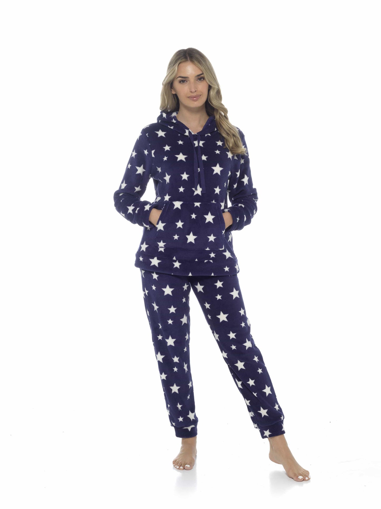 Women's Ultra-Soft Plush Fleece Hooded Pyjama Set with Star Design Cozy Nightwear Stretchable Loungewear Ideal Gift Multiple Sizes and Colors by Daisy Dreamer. Buy now for £20.00.