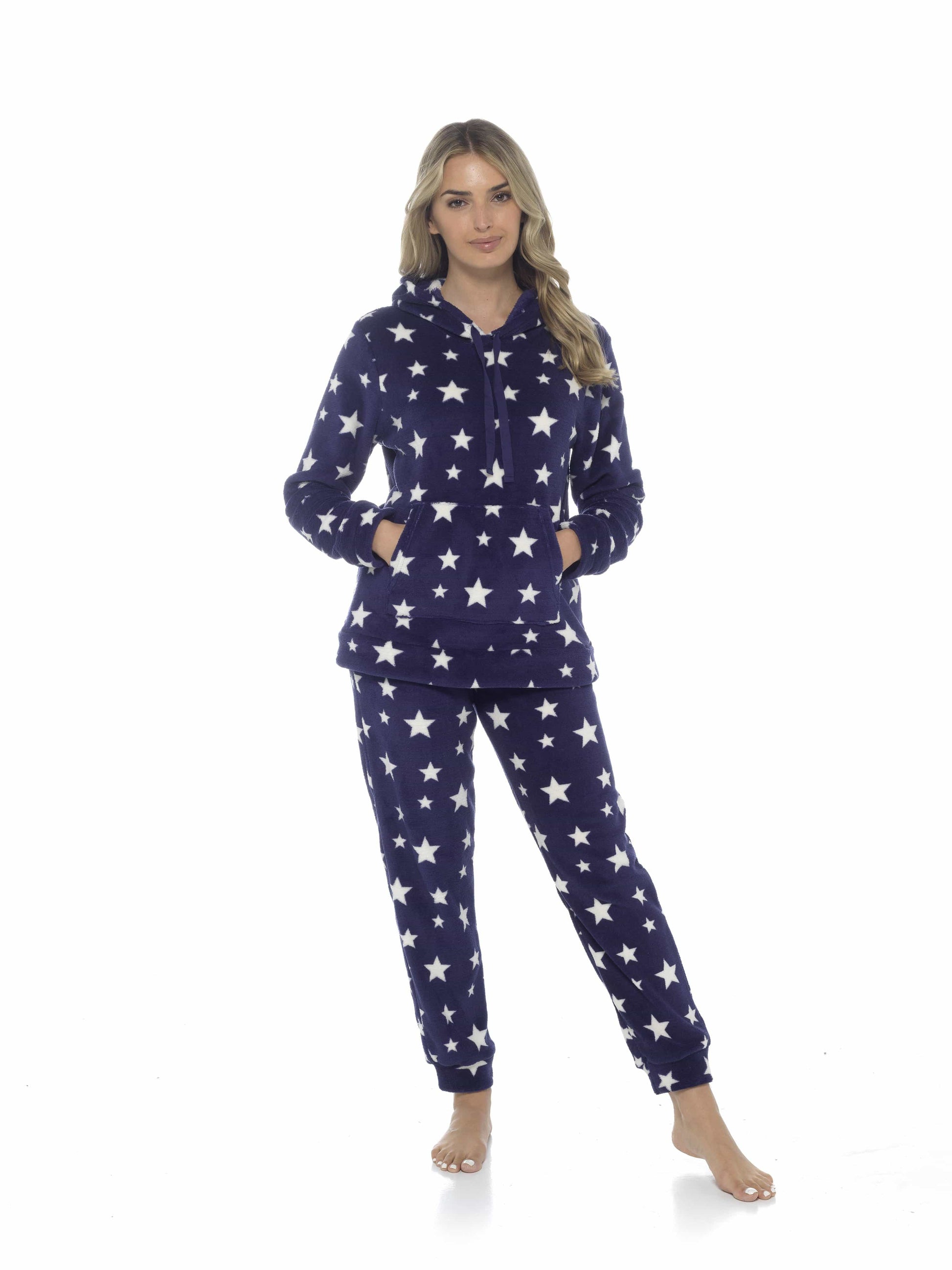 Women's Ultra-Soft Plush Fleece Hooded Pyjama Set with Star Design Cozy Nightwear Stretchable Loungewear Ideal Gift Multiple Sizes and Colors by Daisy Dreamer. Buy now for £20.00.