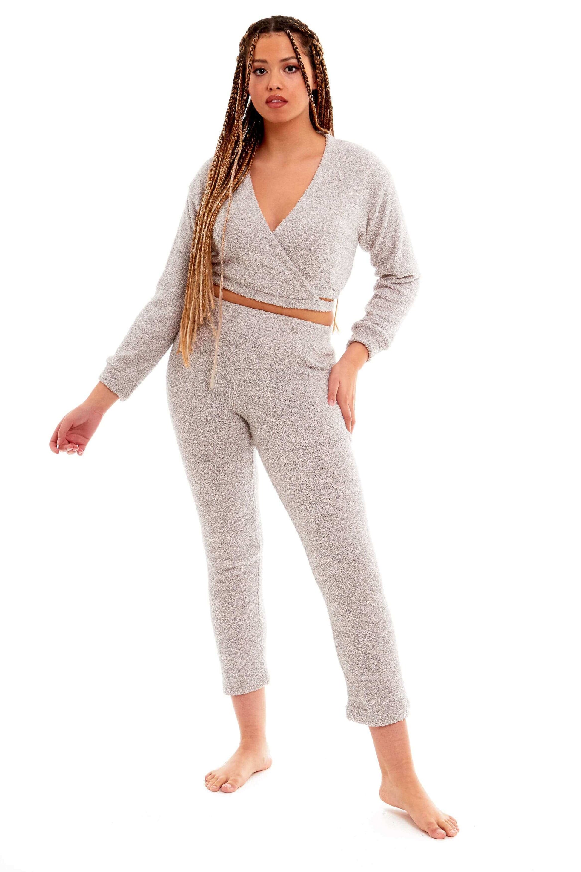 Women's Ultra Soft Teddy Fleece Loungewear Set Long Sleeve Wrap Top and Stretch Fit Pants Ideal for Relaxing and Sleeping Daisy Dreamer. Buy now for £20.00.