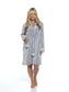 Women's Ultra Soft Velvet Fleece Hooded Bathrobe with Shawl Collar Shadow Stripe Design Grey and Charcoal All Sizes by Daisy Dreamer. Buy now for £20.00.