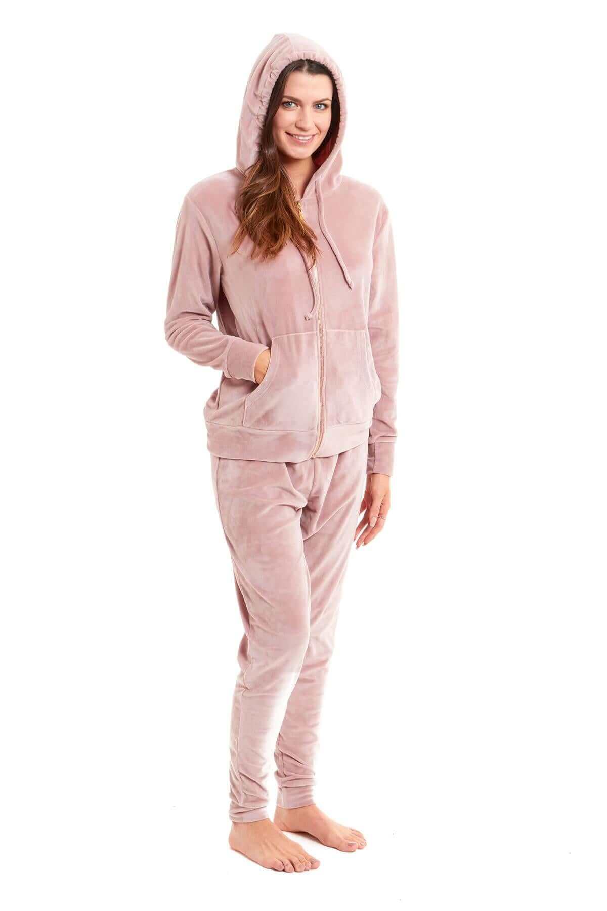 Women’s Velour Fleece Hooded Zip Track Suit Velvet Loungewear Set with Elastic Waistband Comfortable All-Day Wear Multiple Styles and Sizes by Daisy Dreamer. Buy now for £20.00.