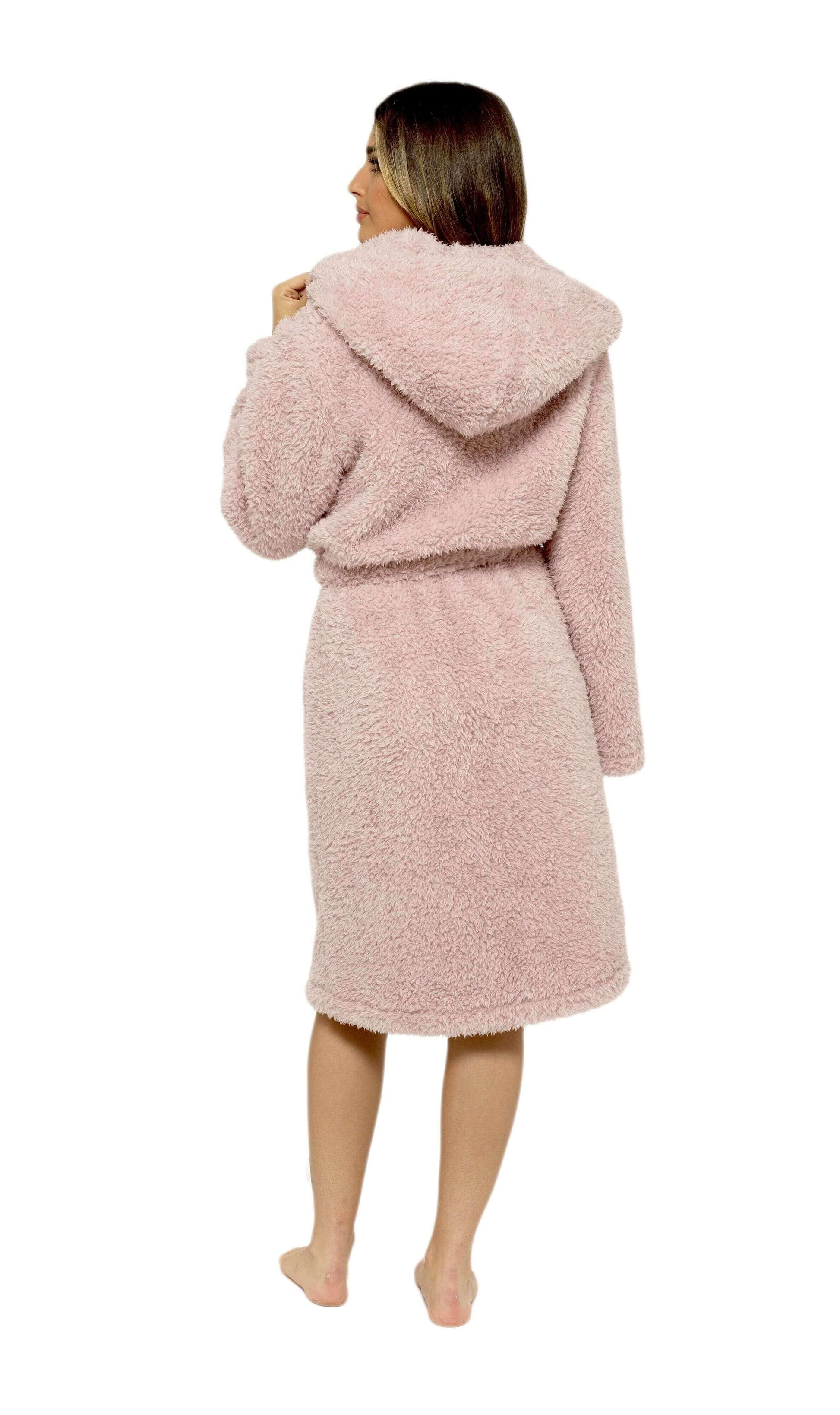 Women's Dusky Pink Teddy Fleece Hooded Robe Dressing Gown, Ladies Bath Robe Loungewear. Buy now for £20.00. A Robe by Daisy Dreamer. 12-14, 16-18, 20-22, 8-10, bridesmaid, daisy dreamer, dressing gown, dusky pink, fleece, gym, hooded robe, hotel, ladies,