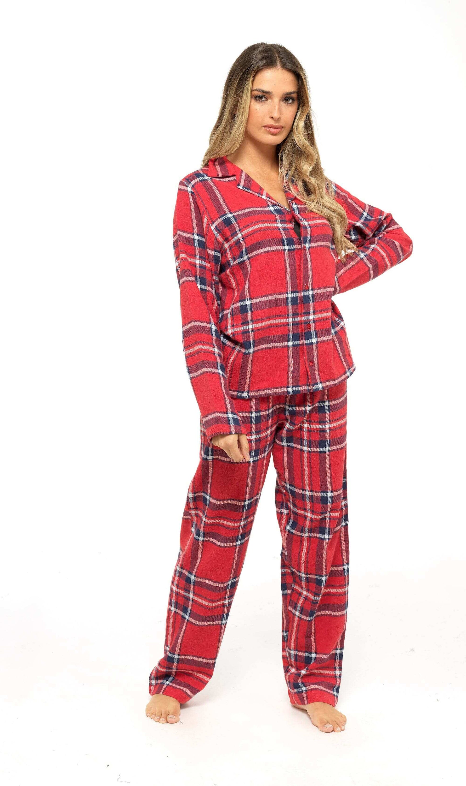 Women's Soft Brushed Cotton Flannelette Pajama Set with Elastic Waistband Cozy Check Pattern Sleepwear for All Seasons Small to XLarge by Daisy Dreamer. Buy now for £15.00.