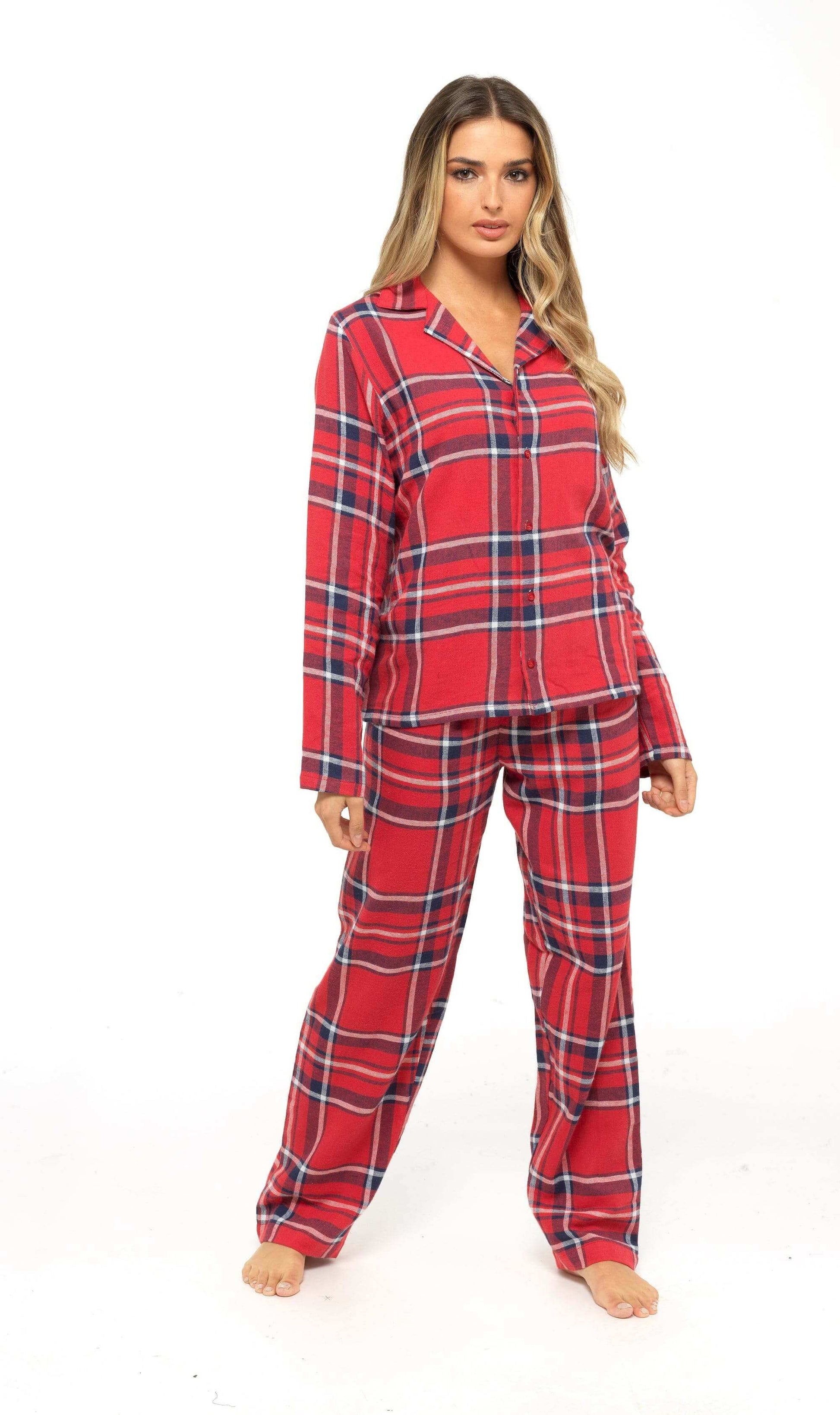 Women's Flannelette Check Pyjama Set, Soft Brushed Cotton PJs. Buy now for £15.00. A Pyjamas by Daisy Dreamer. 12-14, 16-18, 20-22, 8-10, blue, bridesmaid, check, cotton, flannelette, gym, hotel, ladies, large, loungewear, medium, navy, nightwear, pink, p
