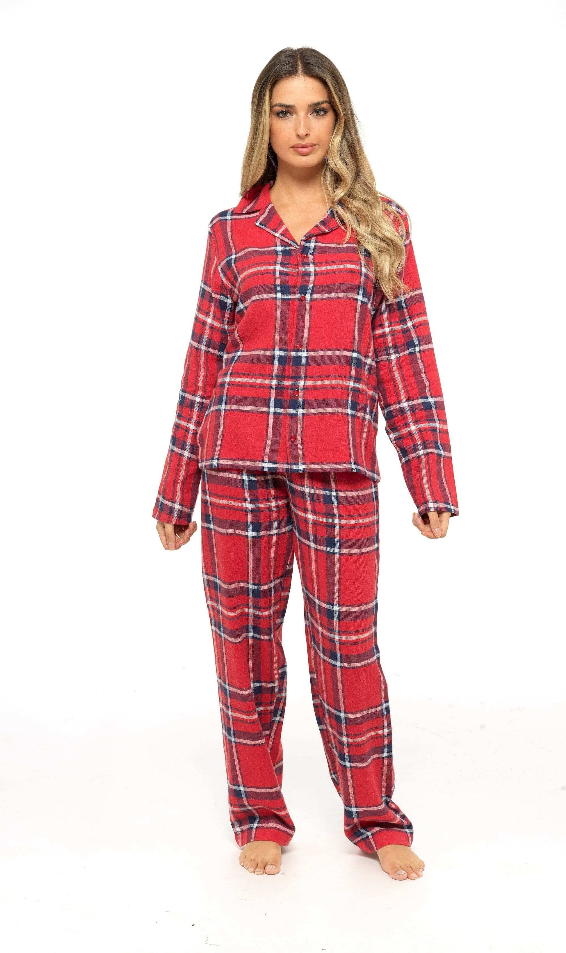 Women's Soft Brushed Cotton Flannelette Pajama Set with Elastic Waistband Cozy Check Pattern Sleepwear for All Seasons Small to XLarge by Daisy Dreamer. Buy now for £15.00.