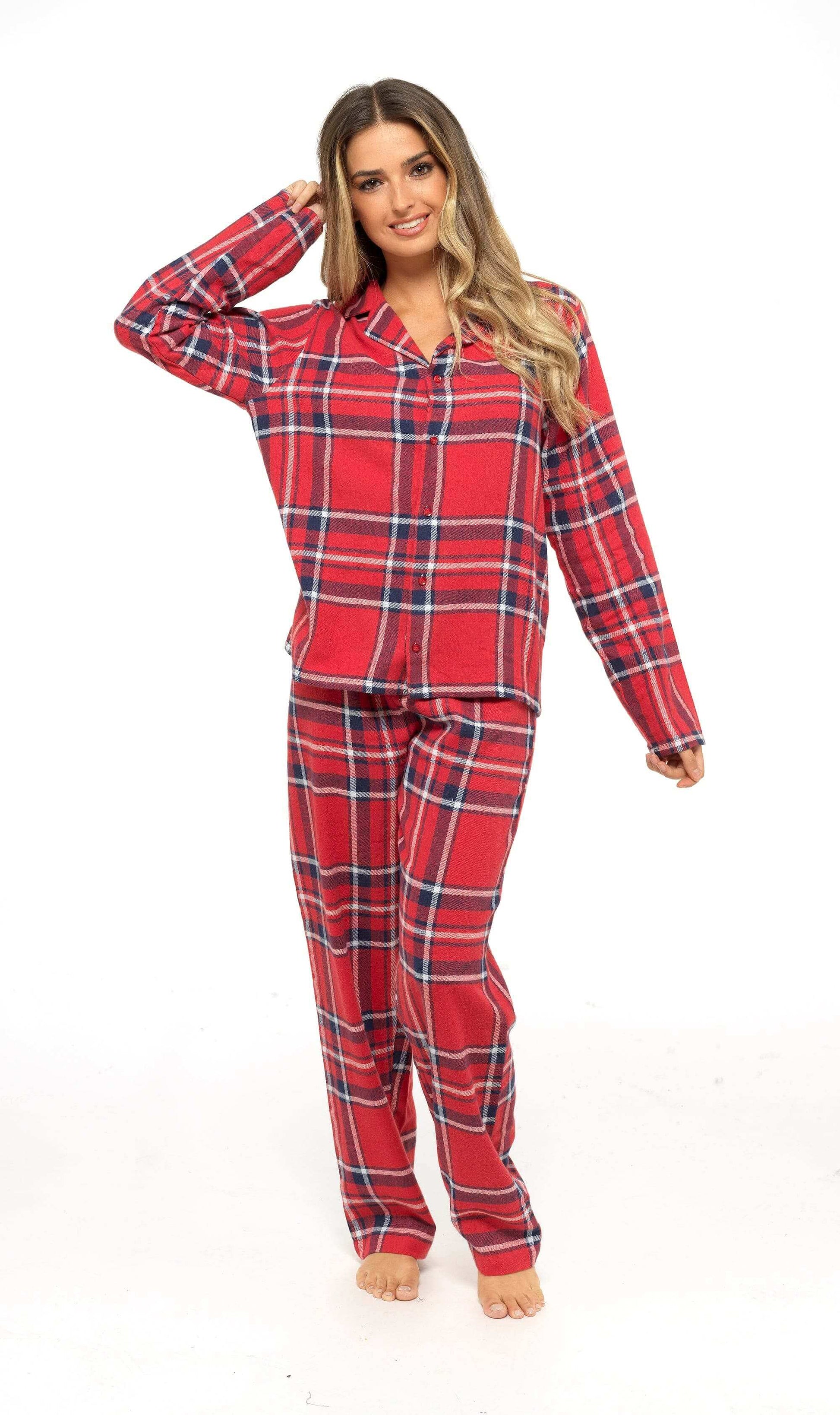 Women's Soft Brushed Cotton Flannelette Pajama Set with Elastic Waistband Cozy Check Pattern Sleepwear for All Seasons Small to XLarge by Daisy Dreamer. Buy now for £15.00.
