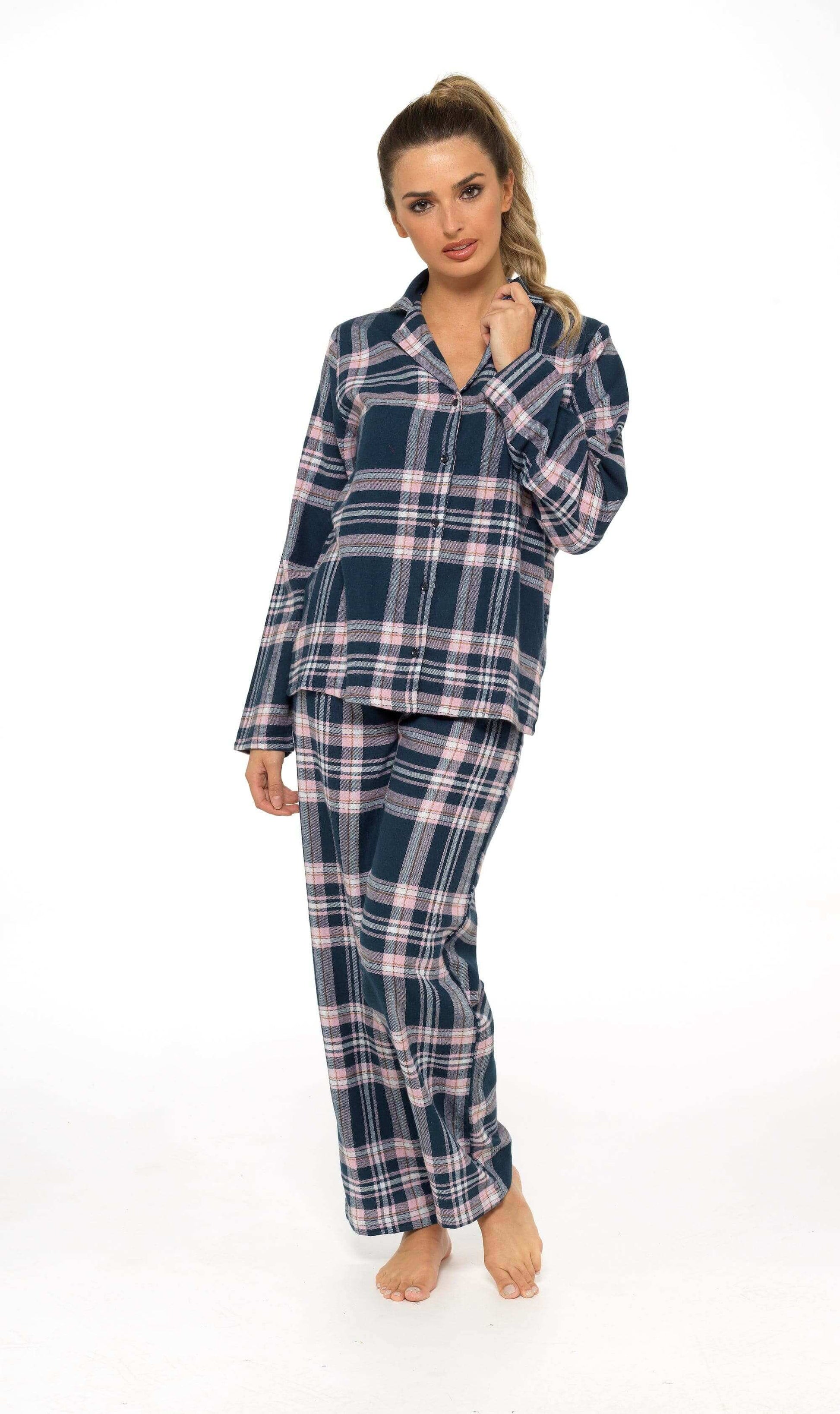 Women's Soft Brushed Cotton Flannelette Pajama Set with Elastic Waistband Cozy Check Pattern Sleepwear for All Seasons Small to XLarge by Daisy Dreamer. Buy now for £15.00.