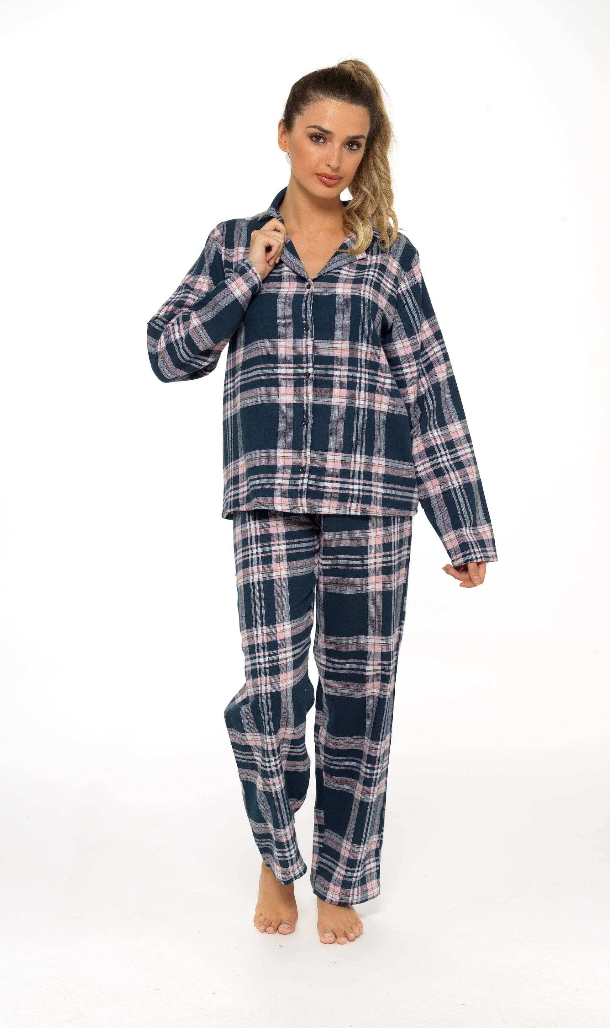 Women's Soft Brushed Cotton Flannelette Pajama Set with Elastic Waistband Cozy Check Pattern Sleepwear for All Seasons Small to XLarge by Daisy Dreamer. Buy now for £15.00.