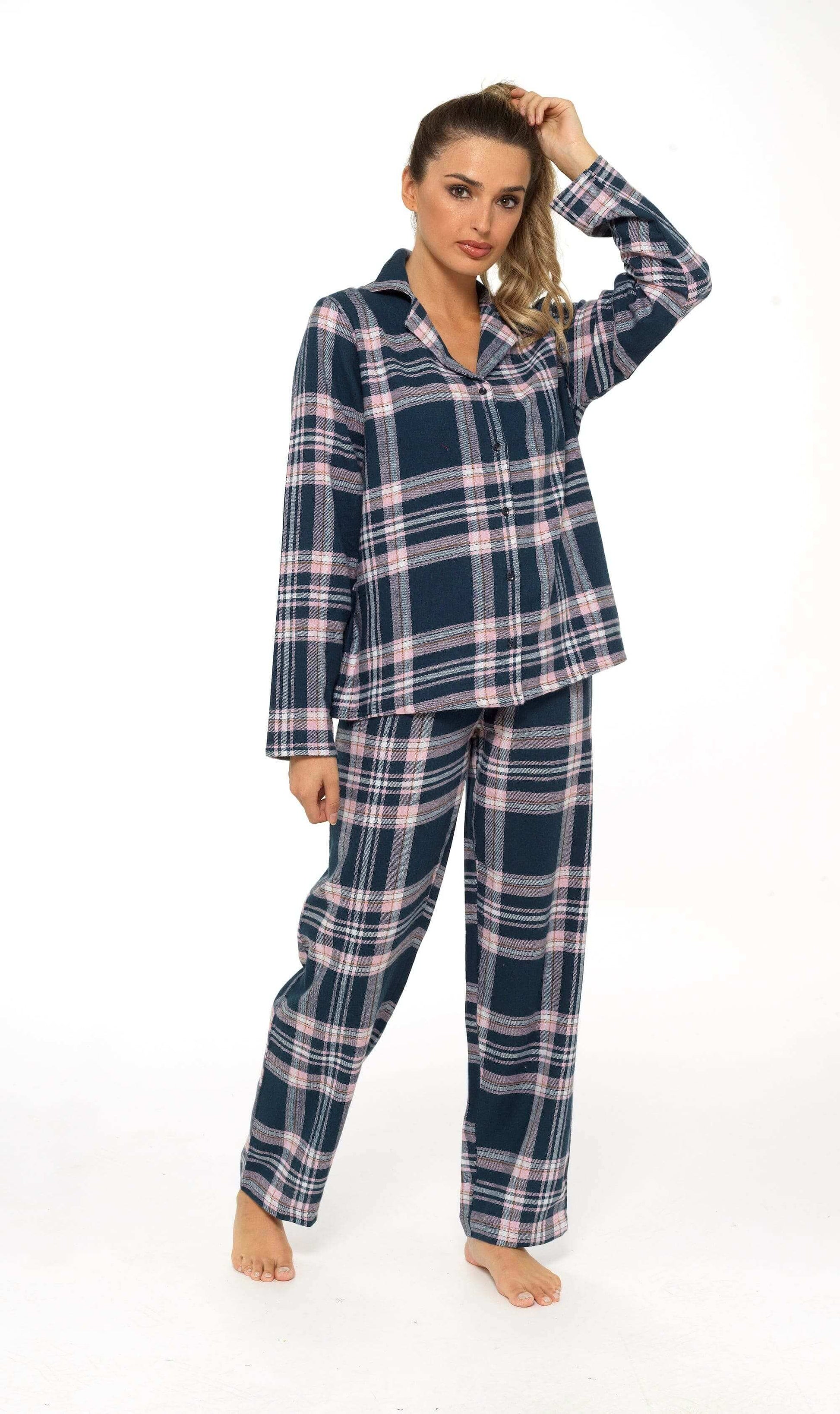 Women's Soft Brushed Cotton Flannelette Pajama Set with Elastic Waistband Cozy Check Pattern Sleepwear for All Seasons Small to XLarge by Daisy Dreamer. Buy now for £15.00.