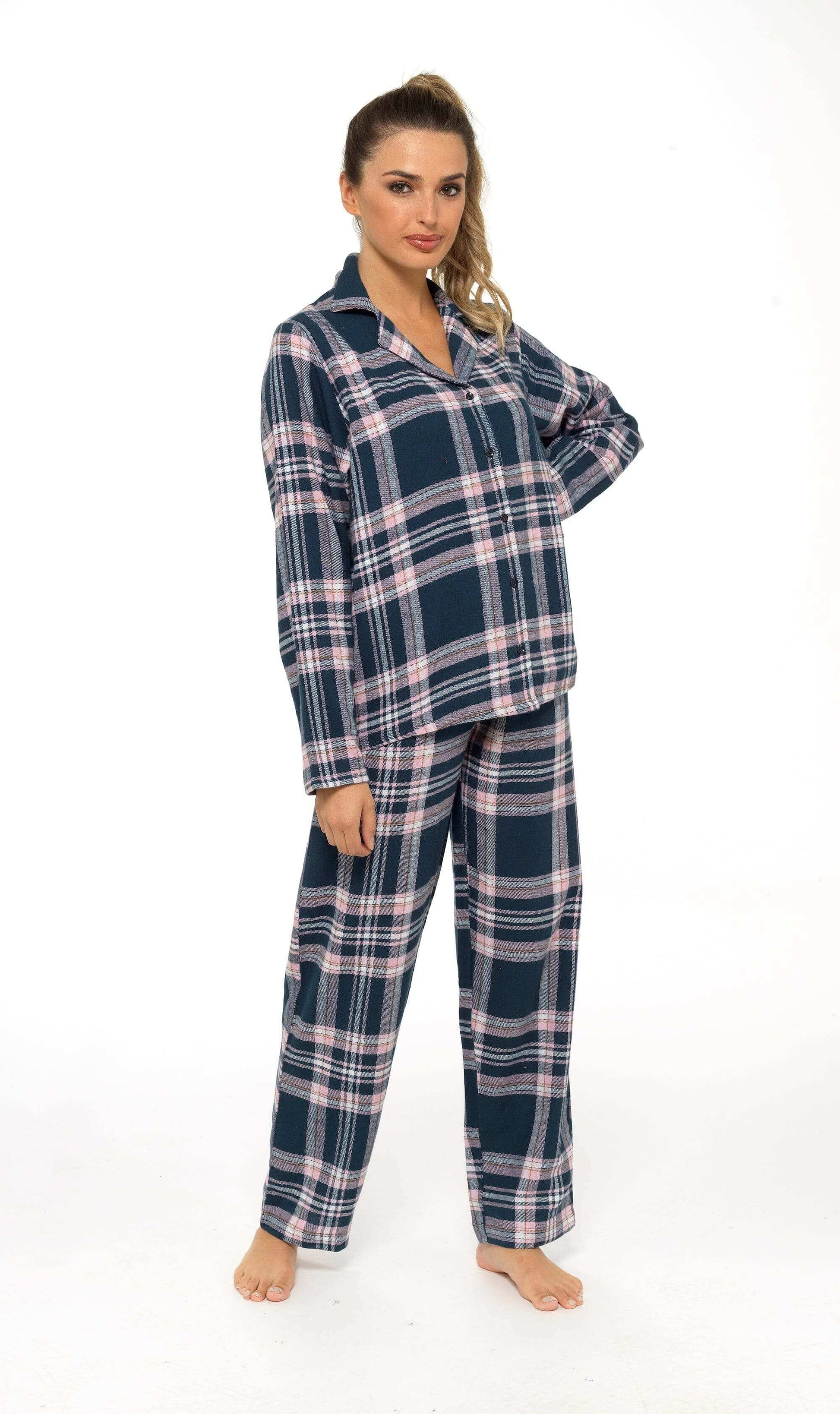 Women's Soft Brushed Cotton Flannelette Pajama Set with Elastic Waistband Cozy Check Pattern Sleepwear for All Seasons Small to XLarge by Daisy Dreamer. Buy now for £15.00.