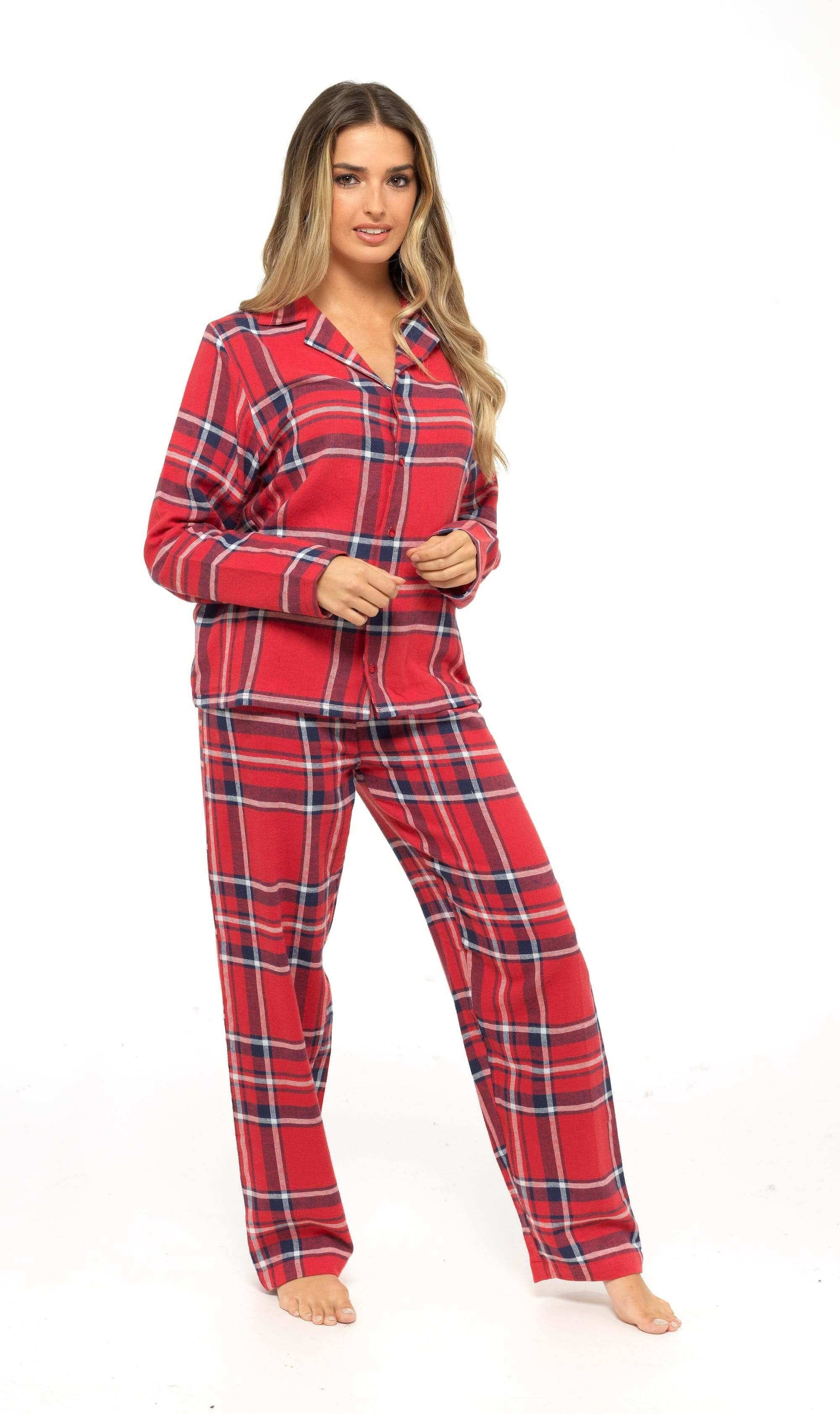 Women's Soft Brushed Cotton Flannelette Pajama Set with Elastic Waistband Cozy Check Pattern Sleepwear for All Seasons Small to XLarge by Daisy Dreamer. Buy now for £15.00.