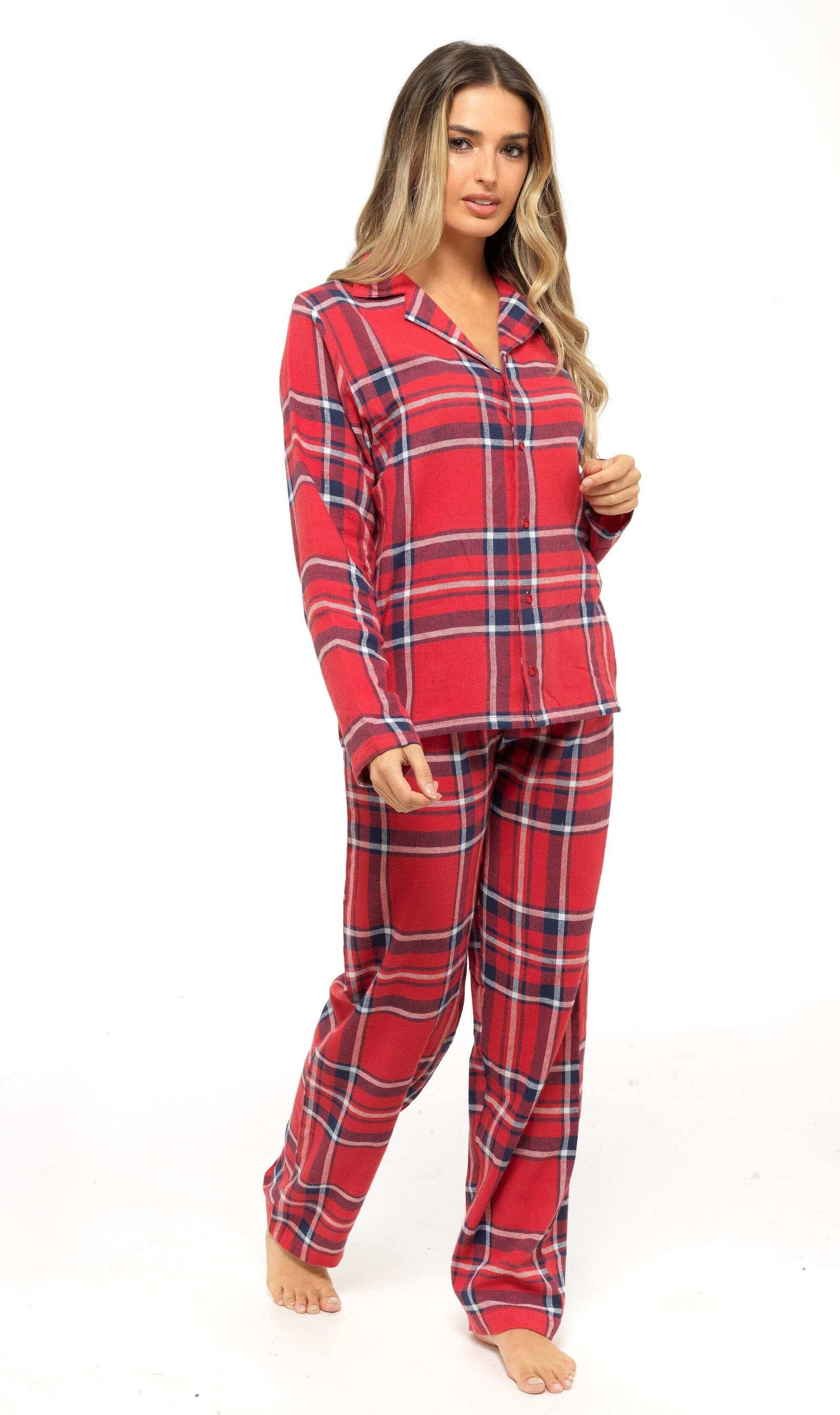 Women's Soft Brushed Cotton Flannelette Pajama Set with Elastic Waistband Cozy Check Pattern Sleepwear for All Seasons Small to XLarge by Daisy Dreamer. Buy now for £15.00.
