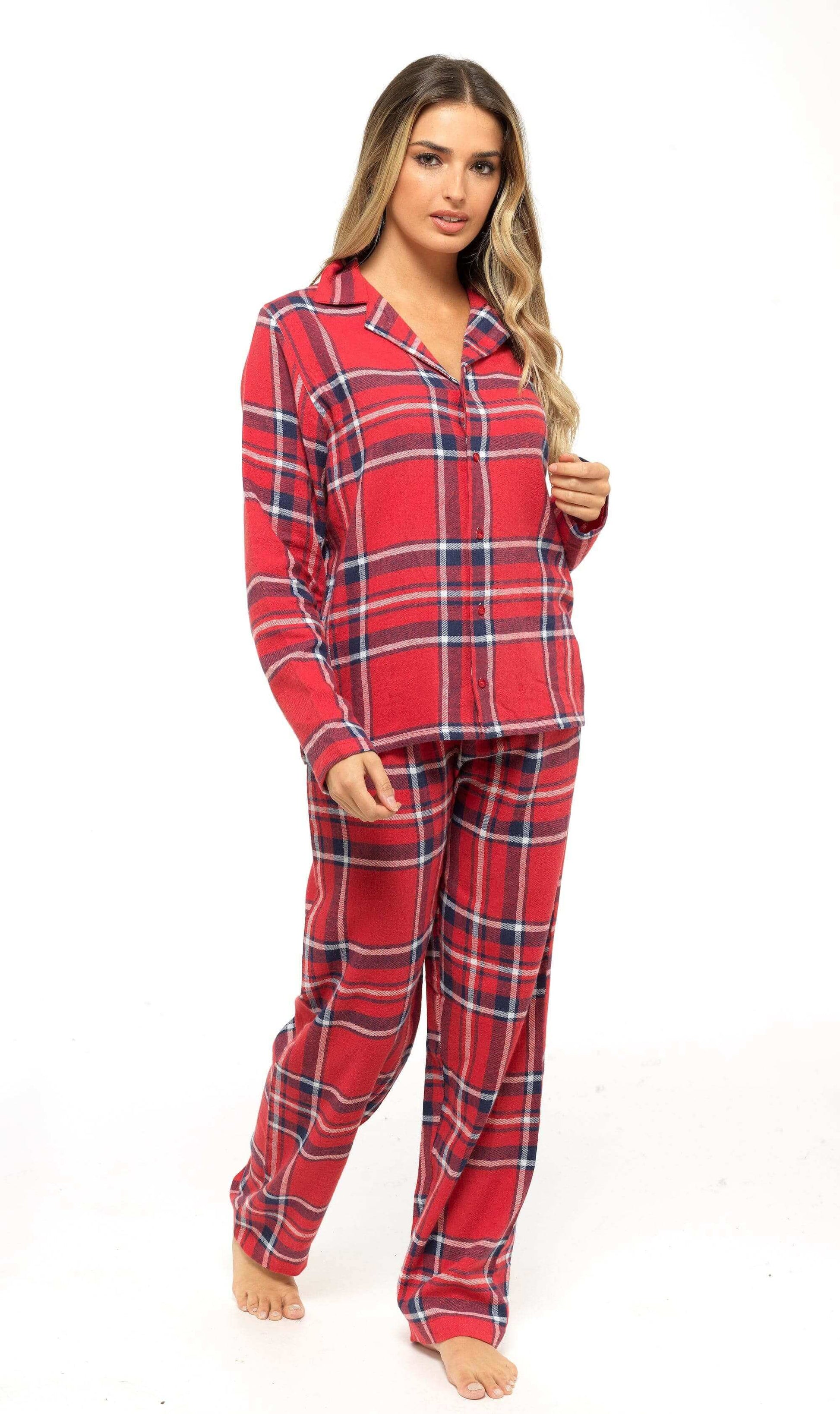 Women's Soft Brushed Cotton Flannelette Pajama Set with Elastic Waistband Cozy Check Pattern Sleepwear for All Seasons Small to XLarge by Daisy Dreamer. Buy now for £15.00.