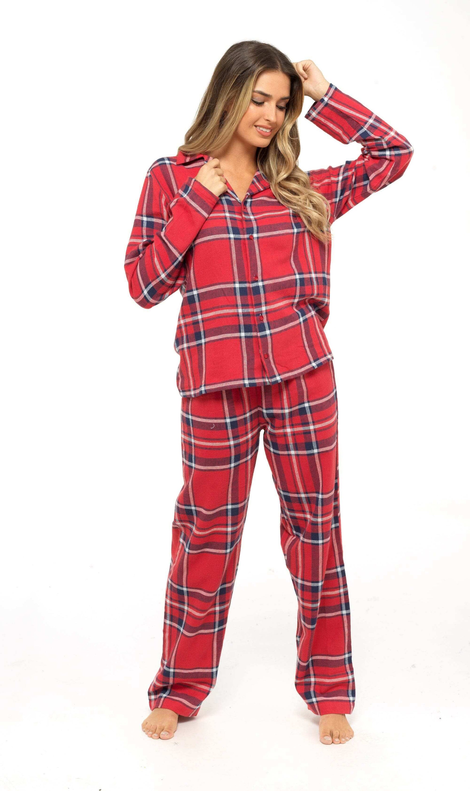 Women's Soft Brushed Cotton Flannelette Pajama Set with Elastic Waistband Cozy Check Pattern Sleepwear for All Seasons Small to XLarge by Daisy Dreamer. Buy now for £15.00.