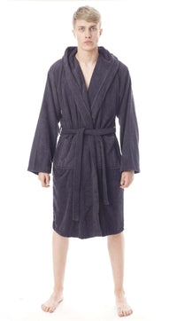 Hooded Mens Bathrobe Super Soft Terry Towelling Ultra Absorbing Flannel Black Navy Charcoal Long Pile Ideal for Shower Spa Home Gym Hotel by Daisy Dreamer Robe
