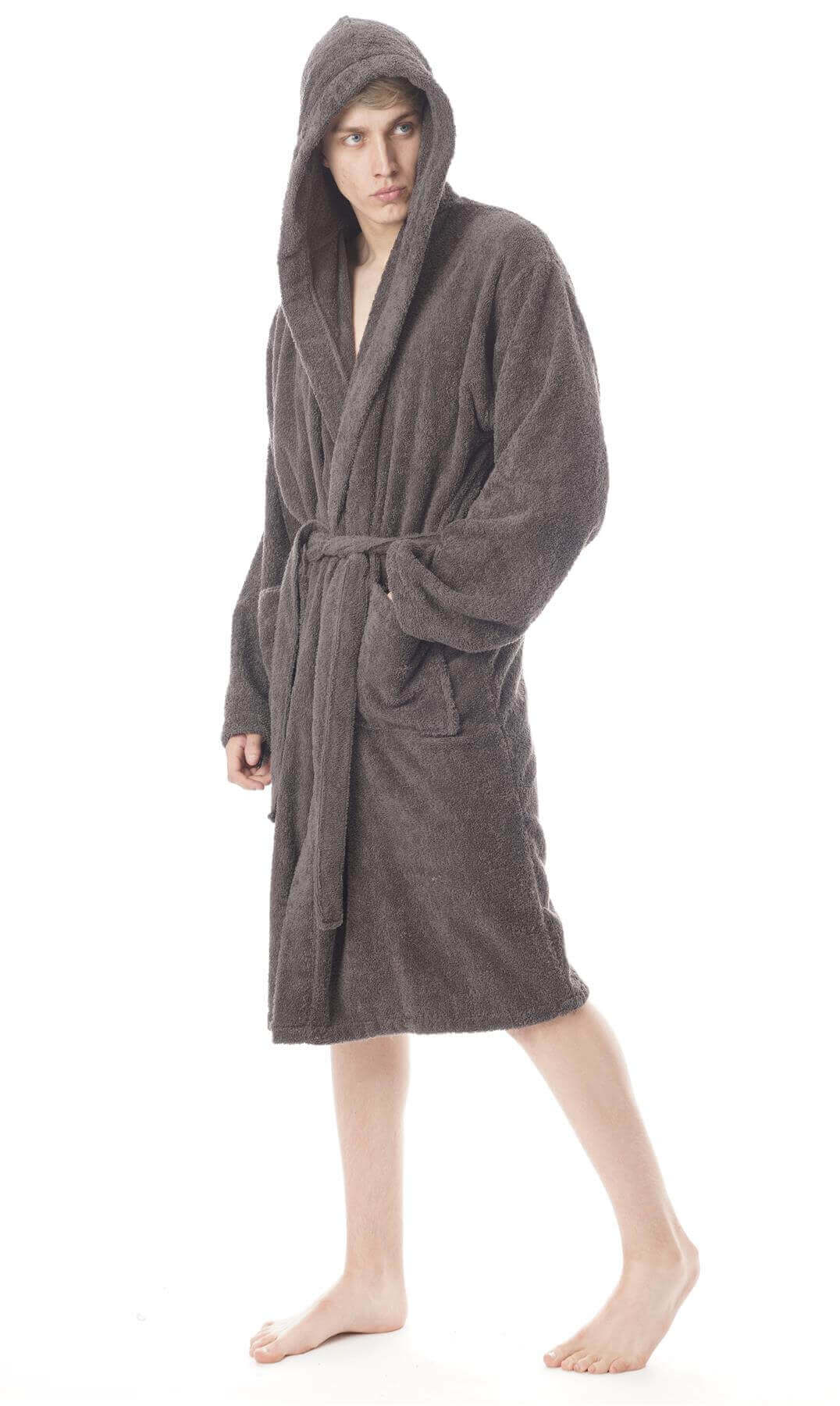 Hooded Mens Bathrobe Super Soft Terry Towelling Ultra Absorbing Flannel Black Navy Charcoal Long Pile Ideal for Shower Spa Home Gym Hotel by Daisy Dreamer Robe