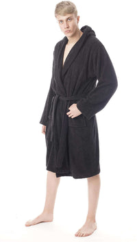 Hooded Mens Bathrobe Super Soft Terry Towelling Ultra Absorbing Flannel Black Navy Charcoal Long Pile Ideal for Shower Spa Home Gym Hotel by Daisy Dreamer Robe