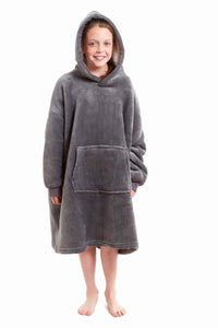Kids Oversized Hooded Fleece Blanket with Reversible Sherpa Double Pocket Ultra-Soft Cozy Wearable Blanket for Lounging and Outdoor Ages 8-15 by Daisy Dreamer GREY Hooded Blanket