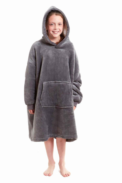 Kids Oversized Hooded Fleece Blanket with Reversible Sherpa Double Pocket Ultra-Soft Cozy Wearable Blanket for Lounging and Outdoor Ages 8-15 by Daisy Dreamer GREY Hooded Blanket