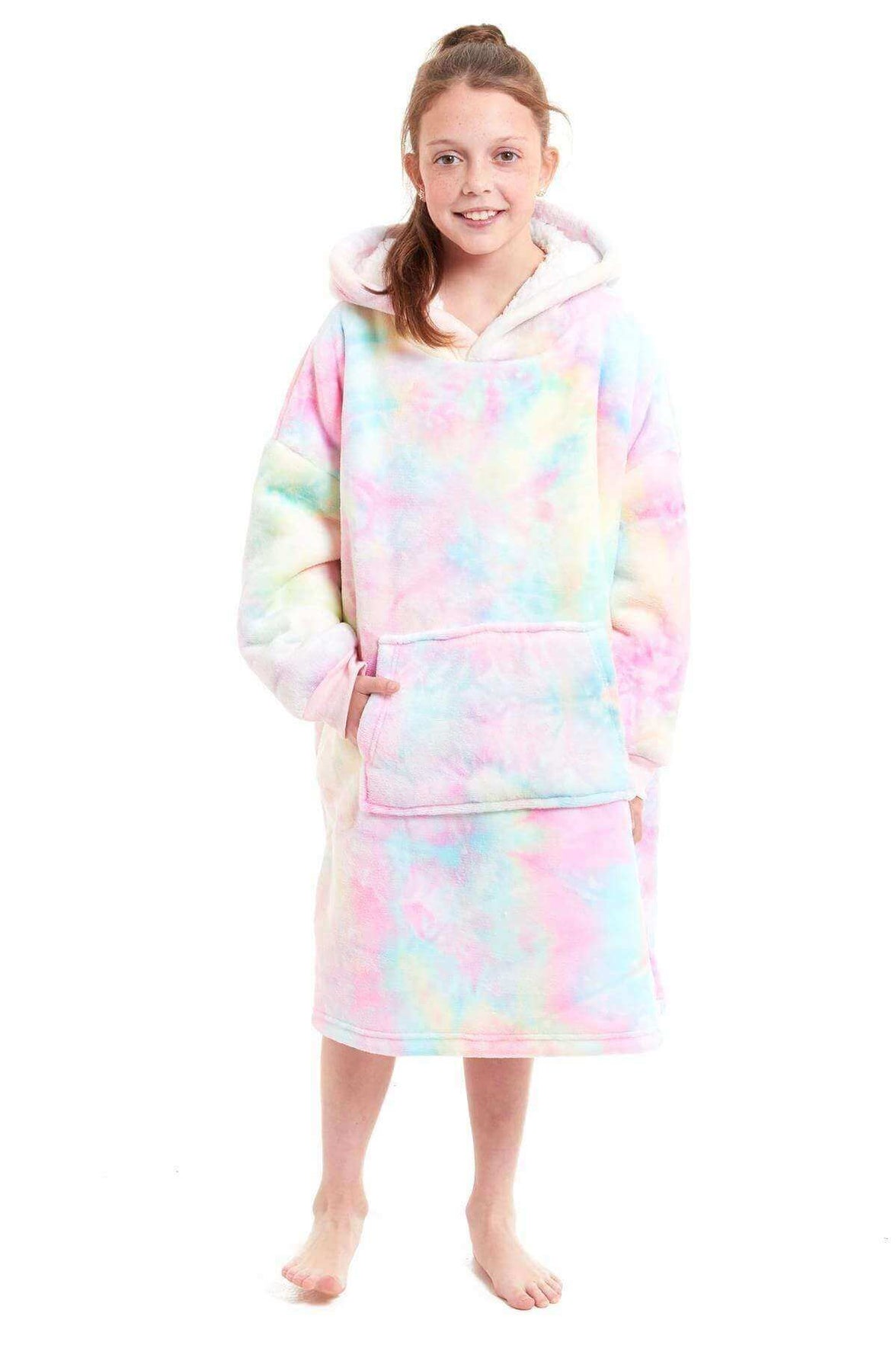 Kids Oversized Hooded Fleece Blanket with Reversible Sherpa Double Pocket Ultra-Soft Cozy Wearable Blanket for Lounging and Outdoor Ages 8-15 by Daisy Dreamer Hooded Blanket