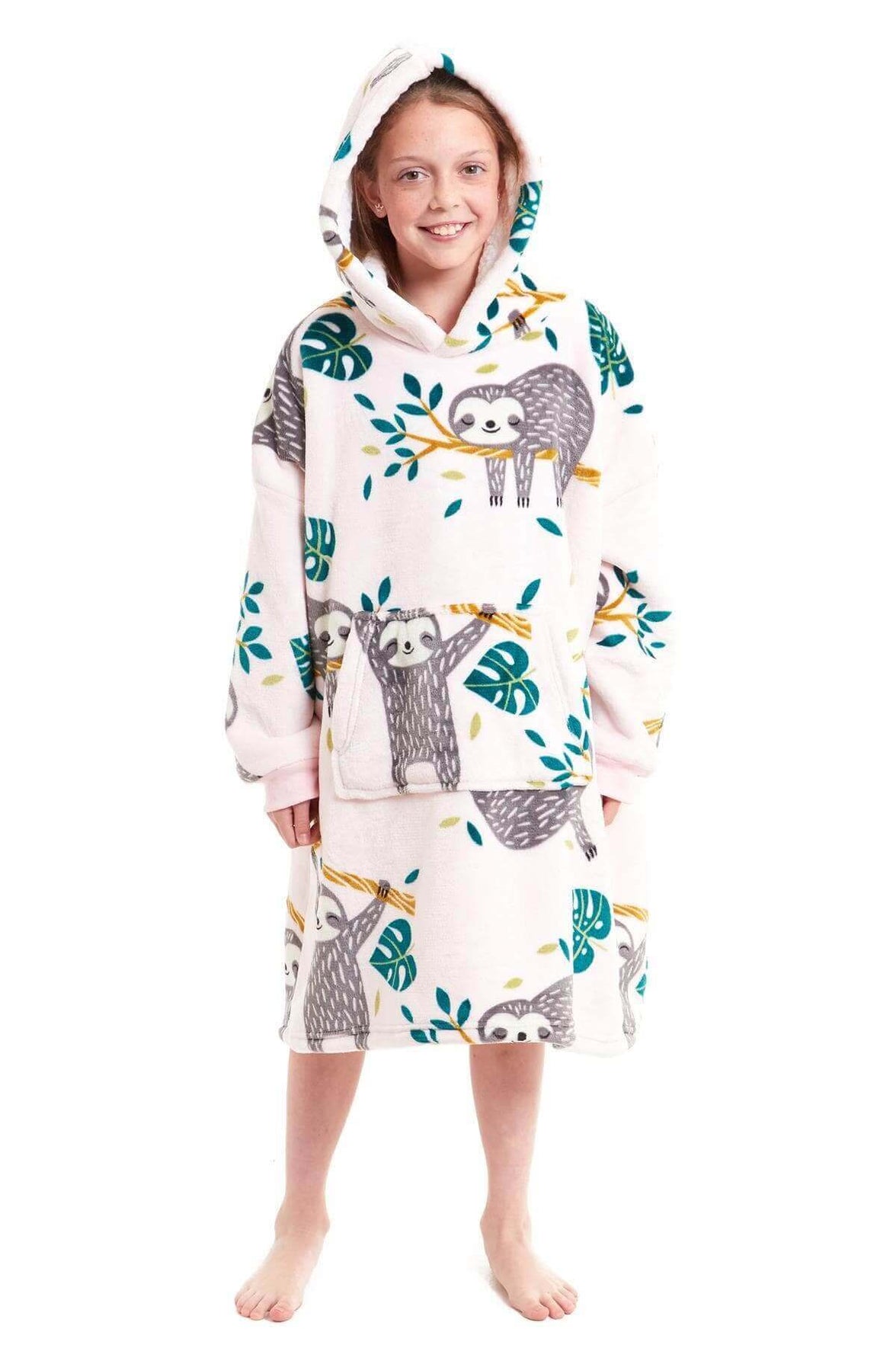 Kids Oversized Hooded Fleece Blanket with Reversible Sherpa Double Pocket Ultra-Soft Cozy Wearable Blanket for Lounging and Outdoor Ages 8-15 by Daisy Dreamer SLOTH Hooded Blanket