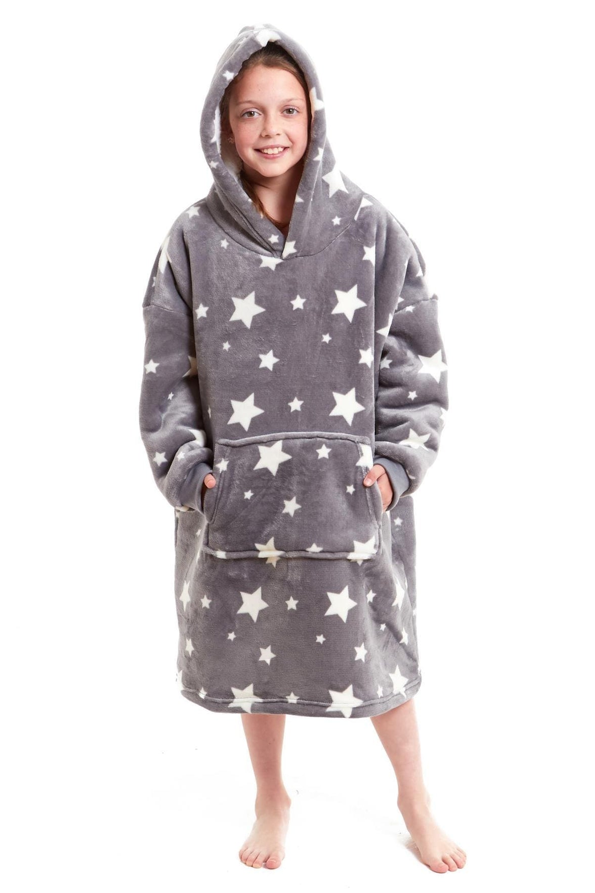 Kids Oversized Hooded Fleece Blanket with Reversible Sherpa Double Pocket Ultra-Soft Cozy Wearable Blanket for Lounging and Outdoor Ages 8-15 by Daisy Dreamer STARS Hooded Blanket