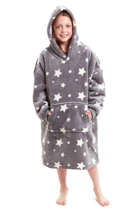 Kids Oversized Hooded Fleece Blanket with Reversible Sherpa Double Pocket Ultra-Soft Cozy Wearable Blanket for Lounging and Outdoor Ages 8-15 by Daisy Dreamer STARS Hooded Blanket