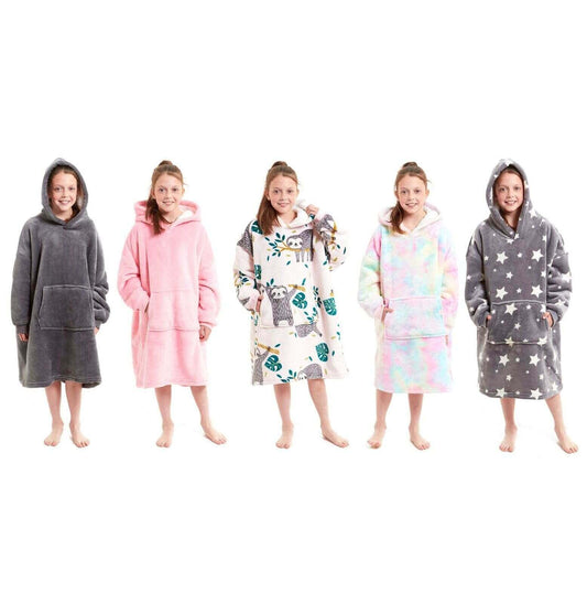 Kids Oversized Hooded Plush Fleece Blankets With Reversible Sherpa. Buy now for £15.00. A Hooded Blanket by Daisy Dreamer. blush pink, charcoal, childrens, clothing, dusky pink, flannel, fleece, grey, hooded blanket, hot pink, kids, loungewear, nightwear,