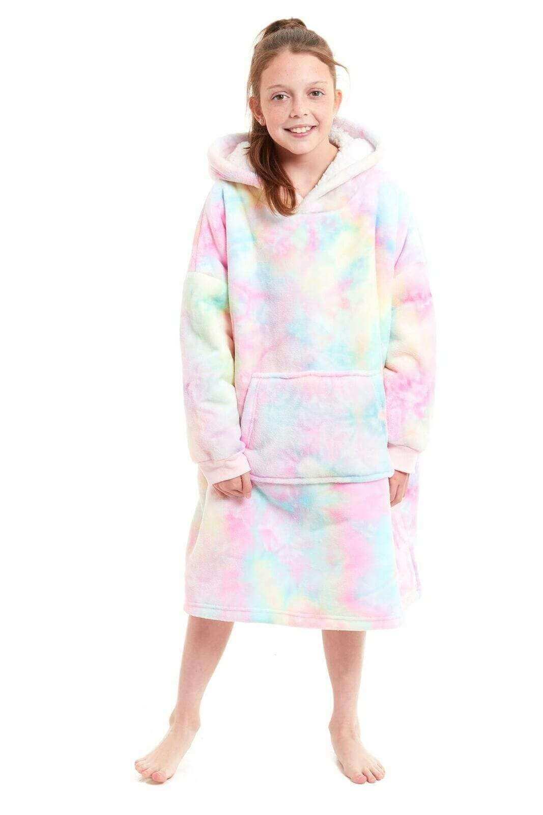 Kids Oversized Hooded Plush Fleece Blankets With Reversible Sherpa. Buy now for £15.00. A Hooded Blanket by Daisy Dreamer. blush pink, charcoal, childrens, clothing, dusky pink, flannel, fleece, grey, hooded blanket, hot pink, kids, loungewear, nightwear,