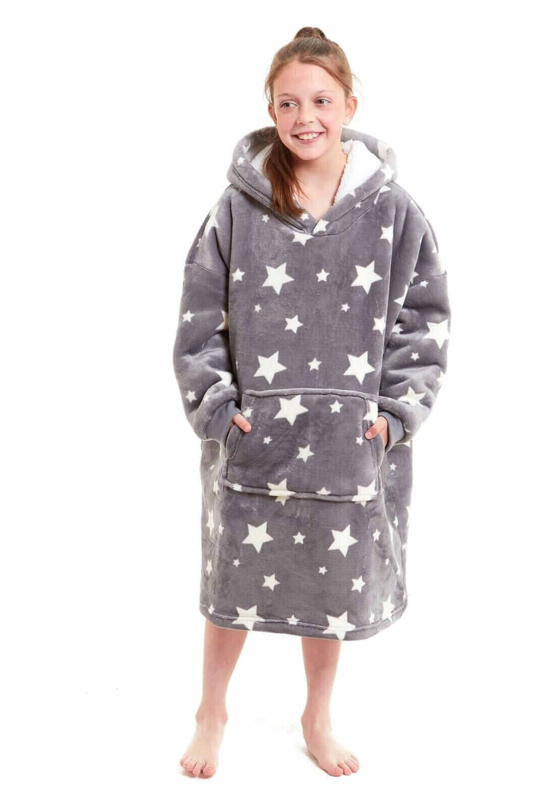 Kids Oversized Hooded Plush Fleece Blankets With Reversible Sherpa. Buy now for £15.00. A Hooded Blanket by Daisy Dreamer. blush pink, charcoal, childrens, clothing, dusky pink, flannel, fleece, grey, hooded blanket, hot pink, kids, loungewear, nightwear,