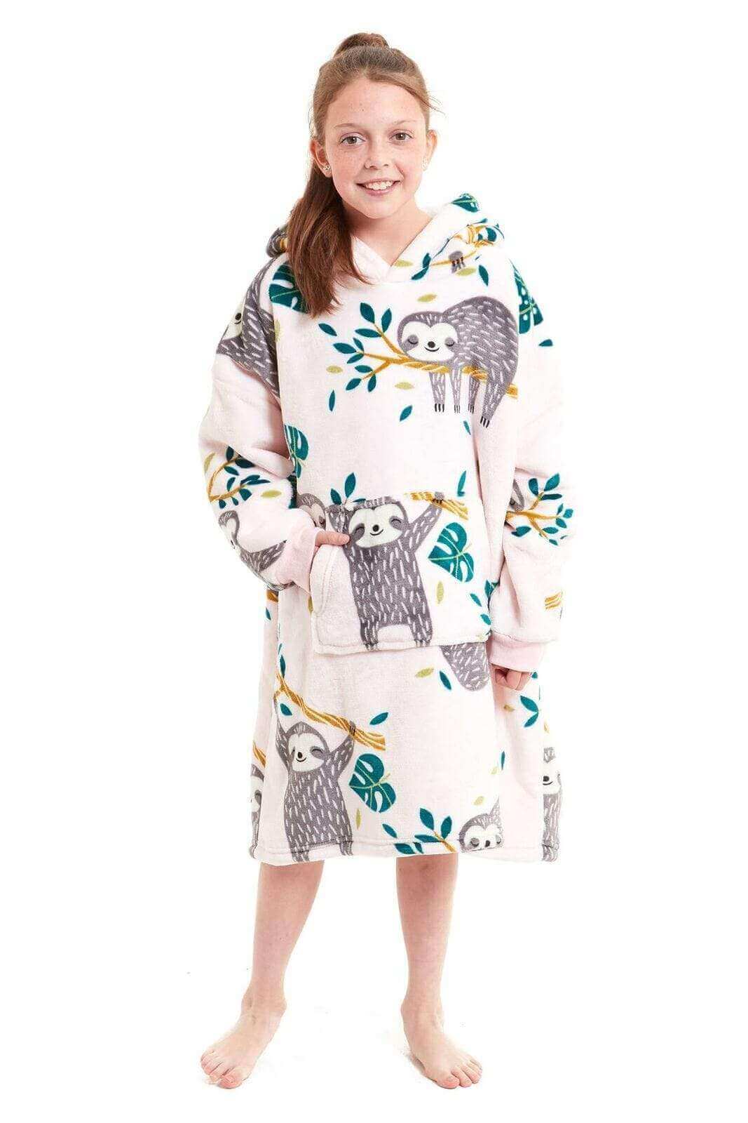 Kids Oversized Hooded Plush Fleece Blankets With Reversible Sherpa. Buy now for £15.00. A Hooded Blanket by Daisy Dreamer. blush pink, charcoal, childrens, clothing, dusky pink, flannel, fleece, grey, hooded blanket, hot pink, kids, loungewear, nightwear,