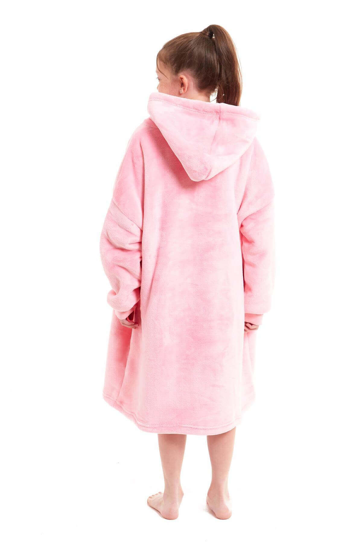 Kids Oversized Hooded Plush Fleece Blankets With Reversible Sherpa. Buy now for £15.00. A Hooded Blanket by Daisy Dreamer. blush pink, charcoal, childrens, clothing, dusky pink, flannel, fleece, grey, hooded blanket, hot pink, kids, loungewear, nightwear,
