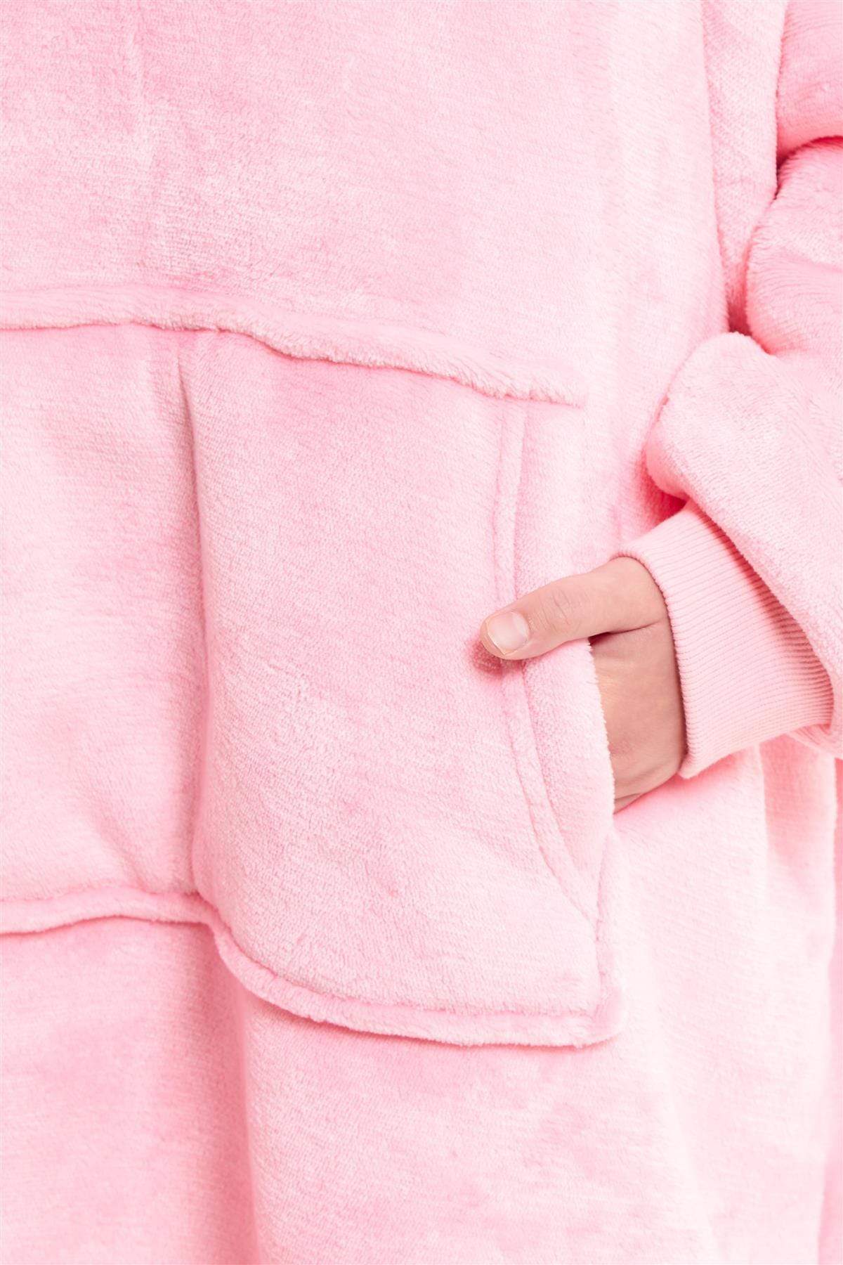 Kids Oversized Hooded Plush Fleece Blankets With Reversible Sherpa. Buy now for £15.00. A Hooded Blanket by Daisy Dreamer. blush pink, charcoal, childrens, clothing, dusky pink, flannel, fleece, grey, hooded blanket, hot pink, kids, loungewear, nightwear,