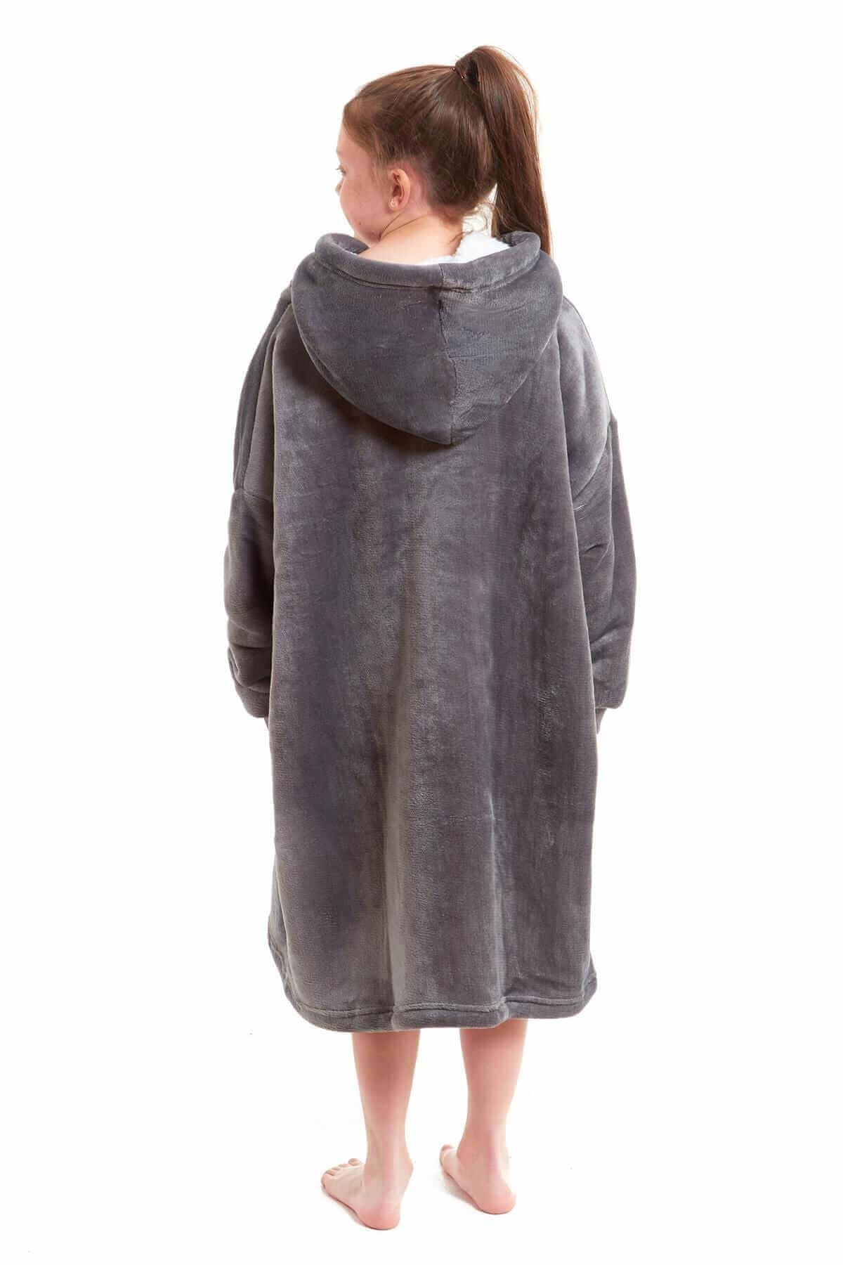 Kids Oversized Hooded Plush Fleece Blankets With Reversible Sherpa. Buy now for £15.00. A Hooded Blanket by Daisy Dreamer. blush pink, charcoal, childrens, clothing, dusky pink, flannel, fleece, grey, hooded blanket, hot pink, kids, loungewear, nightwear,