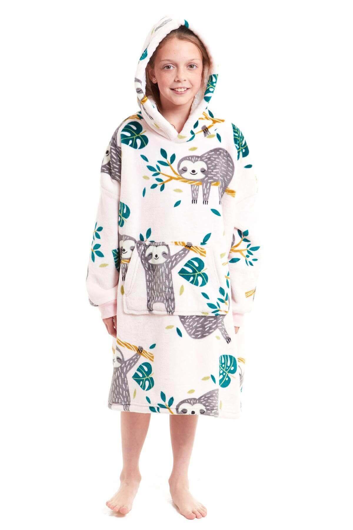 Kids Oversized Hooded Plush Fleece Blankets With Reversible Sherpa. Buy now for £15.00. A Hooded Blanket by Daisy Dreamer. blush pink, charcoal, childrens, clothing, dusky pink, flannel, fleece, grey, hooded blanket, hot pink, kids, loungewear, nightwear,