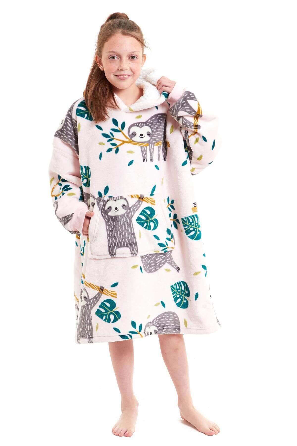 Kids Oversized Hooded Plush Fleece Blankets With Reversible Sherpa. Buy now for £15.00. A Hooded Blanket by Daisy Dreamer. blush pink, charcoal, childrens, clothing, dusky pink, flannel, fleece, grey, hooded blanket, hot pink, kids, loungewear, nightwear,