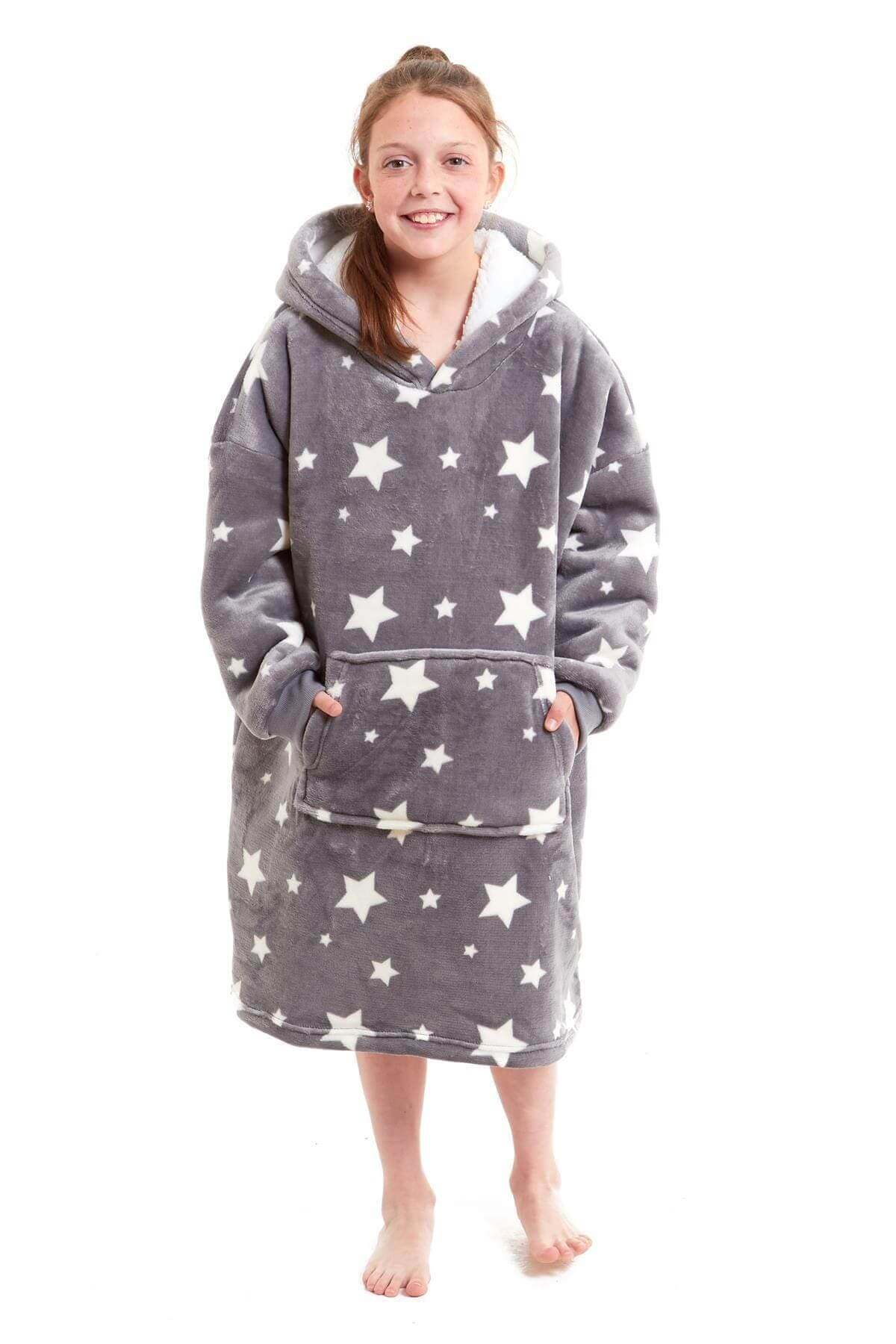 Kids Oversized Hooded Plush Fleece Blankets With Reversible Sherpa. Buy now for £15.00. A Hooded Blanket by Daisy Dreamer. blush pink, charcoal, childrens, clothing, dusky pink, flannel, fleece, grey, hooded blanket, hot pink, kids, loungewear, nightwear,