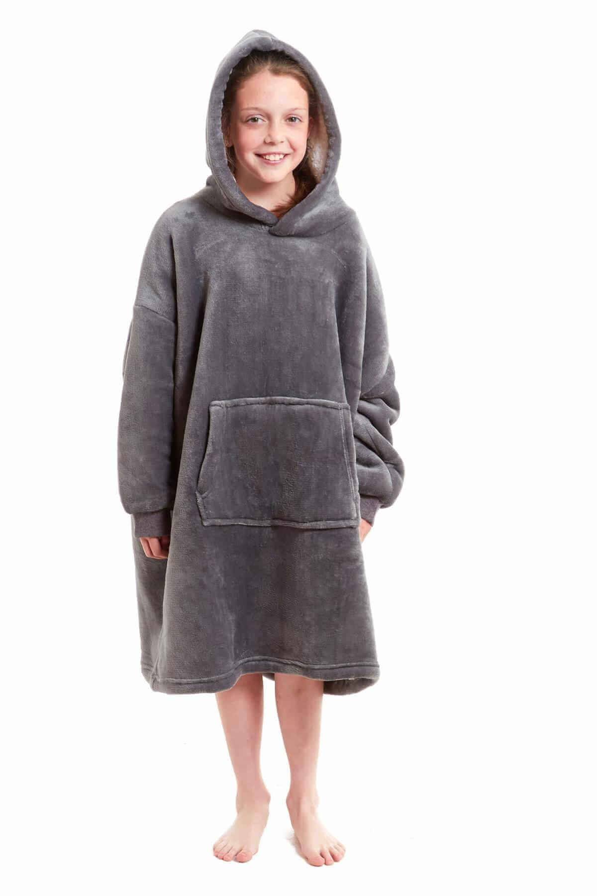 Kids Oversized Hooded Plush Fleece Blankets With Reversible Sherpa. Buy now for £15.00. A Hooded Blanket by Daisy Dreamer. blush pink, charcoal, childrens, clothing, dusky pink, flannel, fleece, grey, hooded blanket, hot pink, kids, loungewear, nightwear,