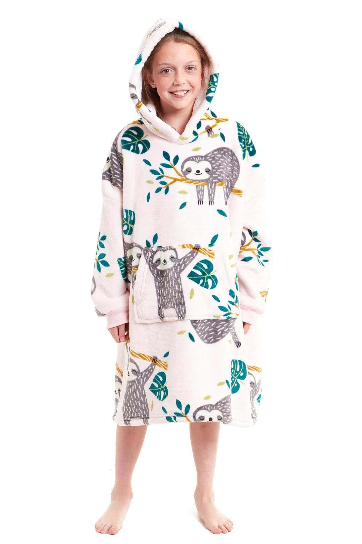 Kids Oversized Hooded Plush Fleece Blankets With Reversible Sherpa. Buy now for £15.00. A Hooded Blanket by Daisy Dreamer. blush pink, charcoal, childrens, clothing, dusky pink, flannel, fleece, grey, hooded blanket, hot pink, kids, loungewear, nightwear,