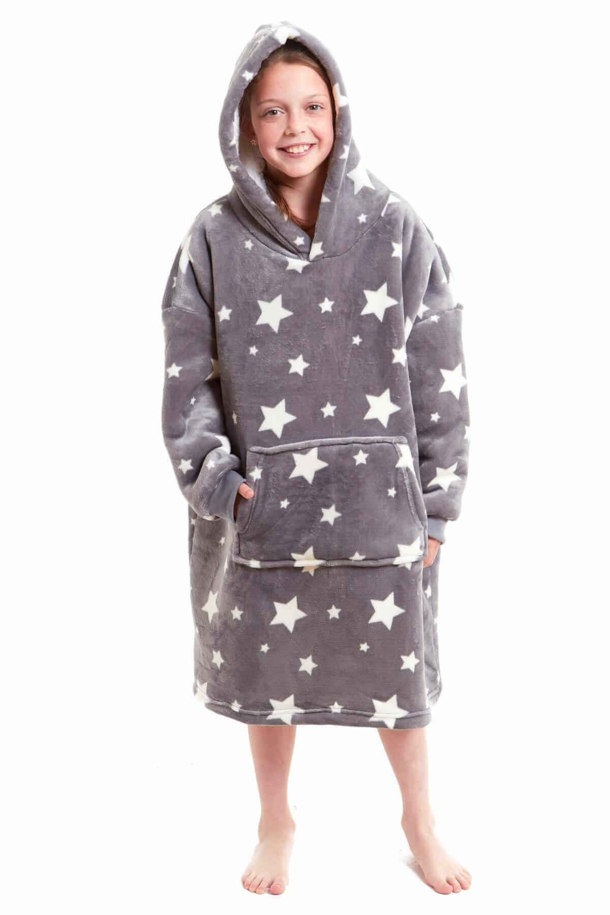 Kids Oversized Hooded Plush Fleece Blankets With Reversible Sherpa. Buy now for £15.00. A Hooded Blanket by Daisy Dreamer. blush pink, charcoal, childrens, clothing, dusky pink, flannel, fleece, grey, hooded blanket, hot pink, kids, loungewear, nightwear,