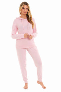 Luxurious Womens Pink Grey Cosy Hooded Pyjama Set Soft Comfortable Stretchable Loungewear Long Sleeve Hoodie and Pants Ideal Gift Daisy Dreamer Pyjamas