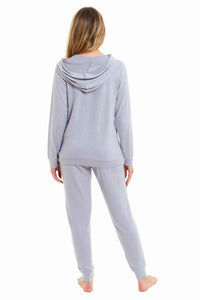 Luxurious Womens Pink Grey Cosy Hooded Pyjama Set Soft Comfortable Stretchable Loungewear Long Sleeve Hoodie and Pants Ideal Gift Daisy Dreamer Pyjamas