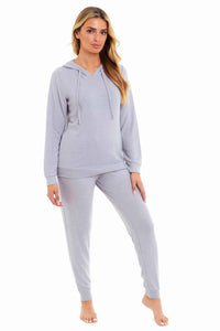 Luxurious Womens Pink Grey Cosy Hooded Pyjama Set Soft Comfortable Stretchable Loungewear Long Sleeve Hoodie and Pants Ideal Gift Daisy Dreamer Pyjamas