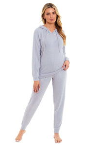 Luxurious Womens Pink Grey Cosy Hooded Pyjama Set Soft Comfortable Stretchable Loungewear Long Sleeve Hoodie and Pants Ideal Gift Daisy Dreamer Pyjamas