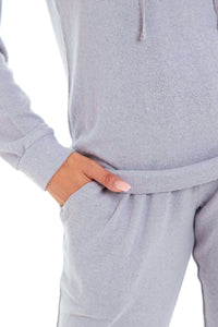 Luxurious Womens Pink Grey Cosy Hooded Pyjama Set Soft Comfortable Stretchable Loungewear Long Sleeve Hoodie and Pants Ideal Gift Daisy Dreamer Pyjamas