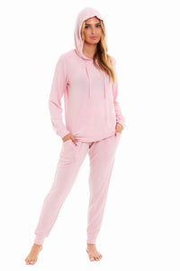 Luxurious Womens Pink Grey Cosy Hooded Pyjama Set Soft Comfortable Stretchable Loungewear Long Sleeve Hoodie and Pants Ideal Gift Daisy Dreamer SMALL | UK 8-10 / PINK Pyjamas