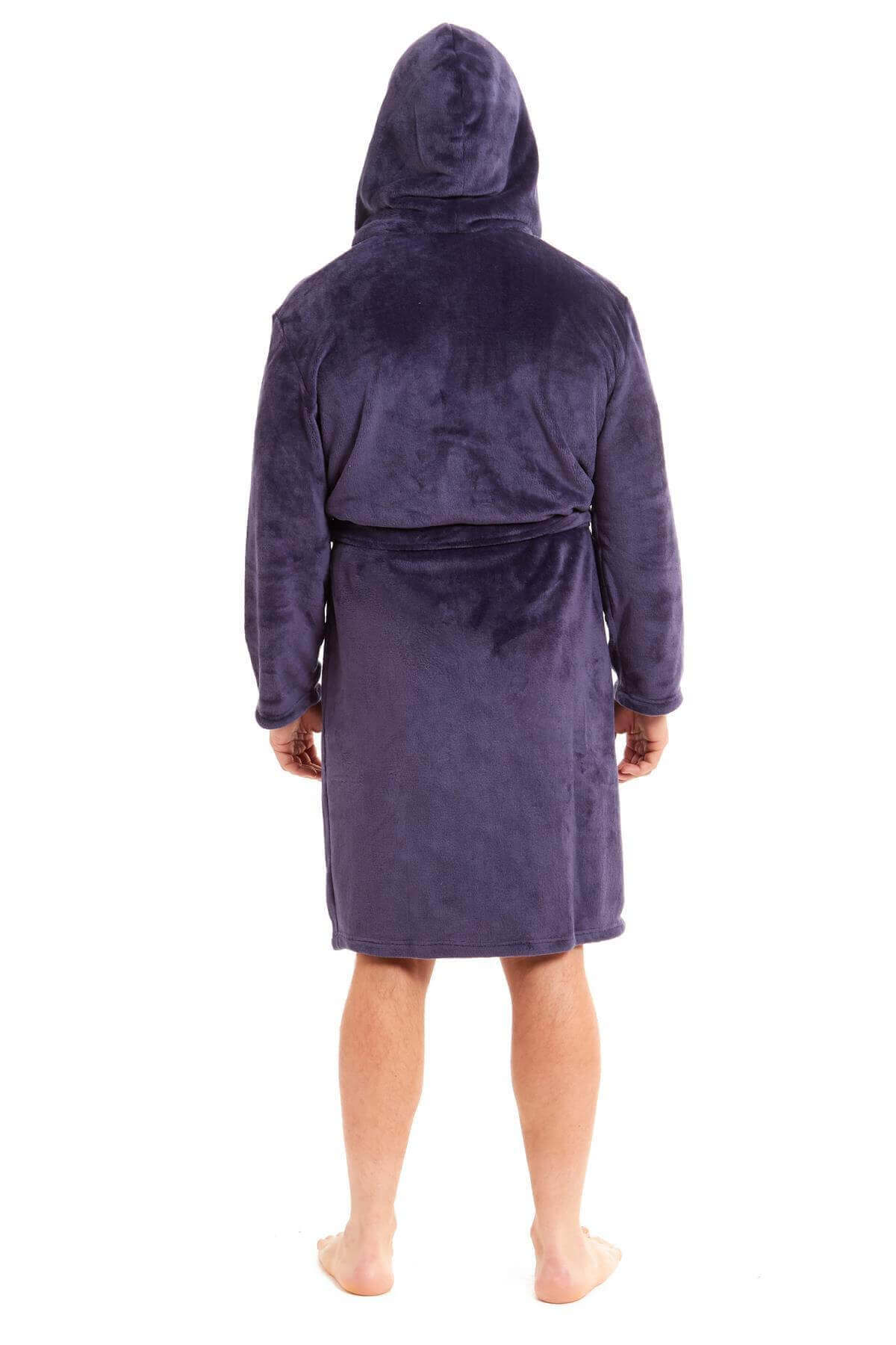 Men's Hooded Plush Flannel Dressing Gown. Buy now for £15.00. A Robe by Daisy Dreamer. black, blue, charcoal, dressing gown, flannel, fleece, grey, gym, hooded robe, hotel, loungewear, man, mens, navy, nightwear, plush fleece, robe, silver, sleepwear, spa