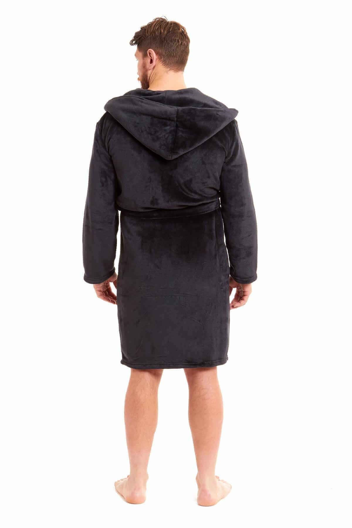 Men's Hooded Plush Flannel Dressing Gown. Buy now for £15.00. A Robe by Daisy Dreamer. black, blue, charcoal, dressing gown, flannel, fleece, grey, gym, hooded robe, hotel, loungewear, man, mens, navy, nightwear, plush fleece, robe, silver, sleepwear, spa